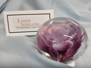 Glass Paperweight - Purple Rose