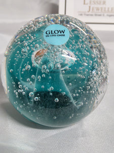 Glass Paperweight - Round - Teal - Glow in the Dark