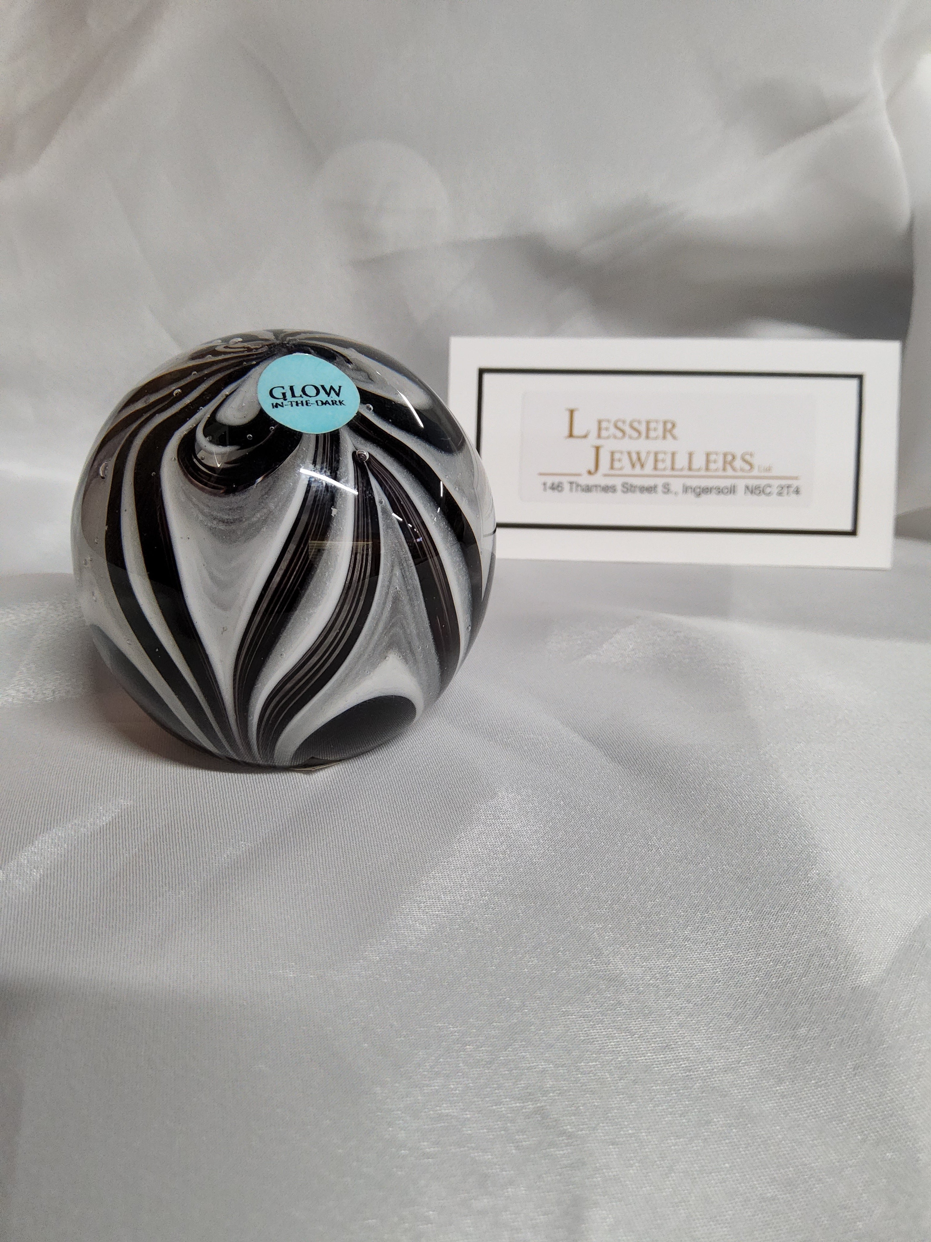 Glass Paperweight - Round - Black and White - Glow in the Dark