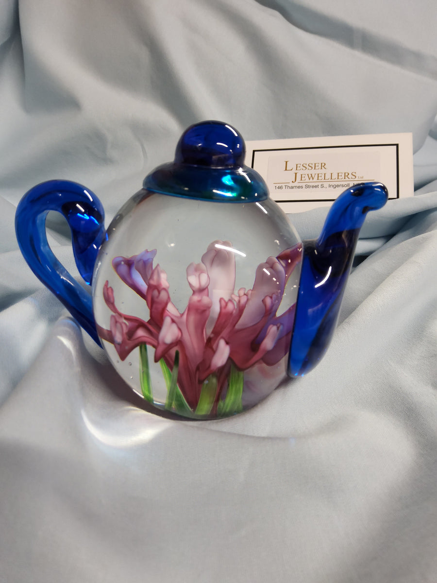 Glass Teapot Paperweight Pink Pomegranate Lesser Jewellers