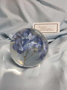 Glass Paperweight with Hydrangea