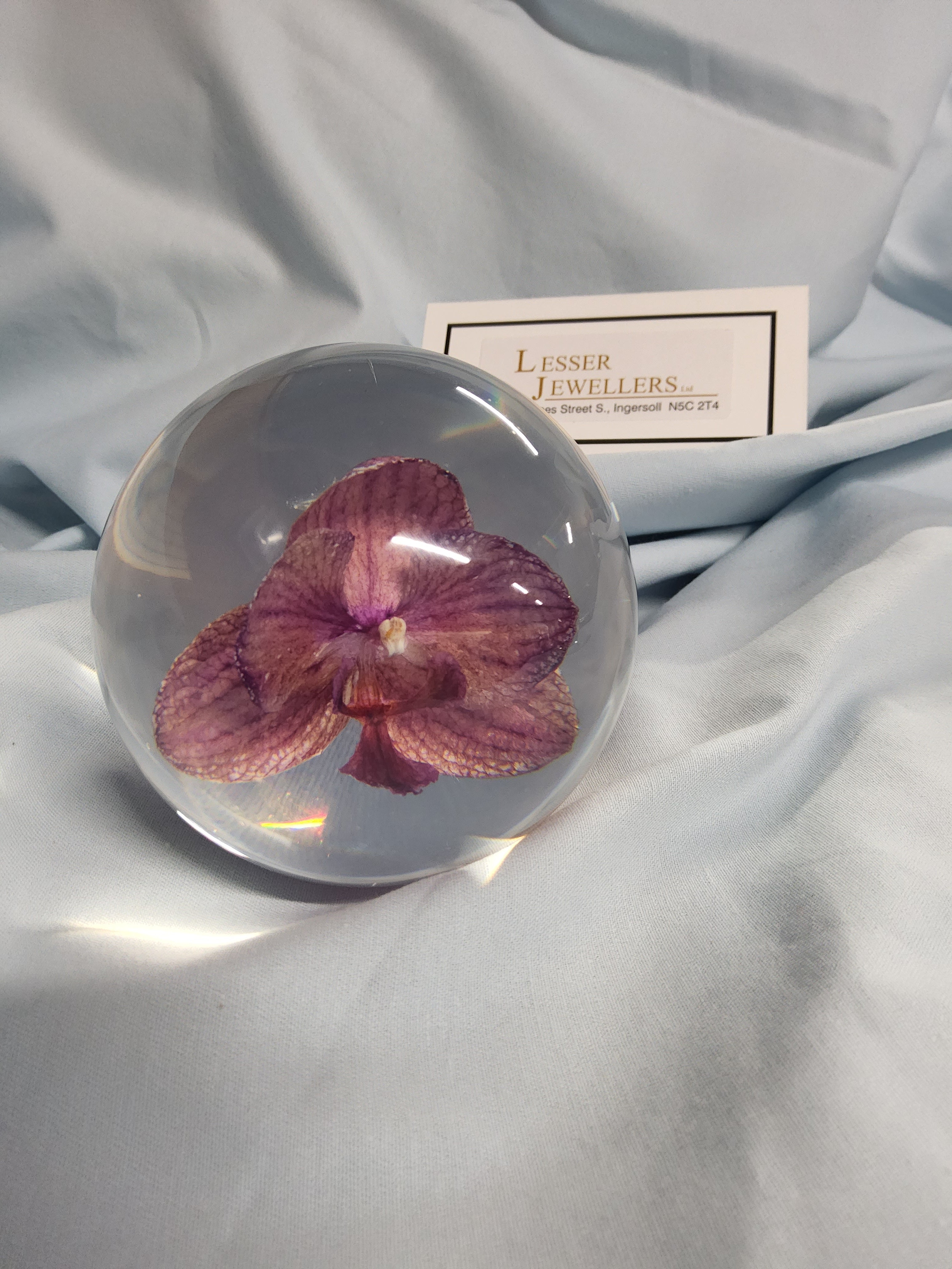 Glass Paperweight with Orchid