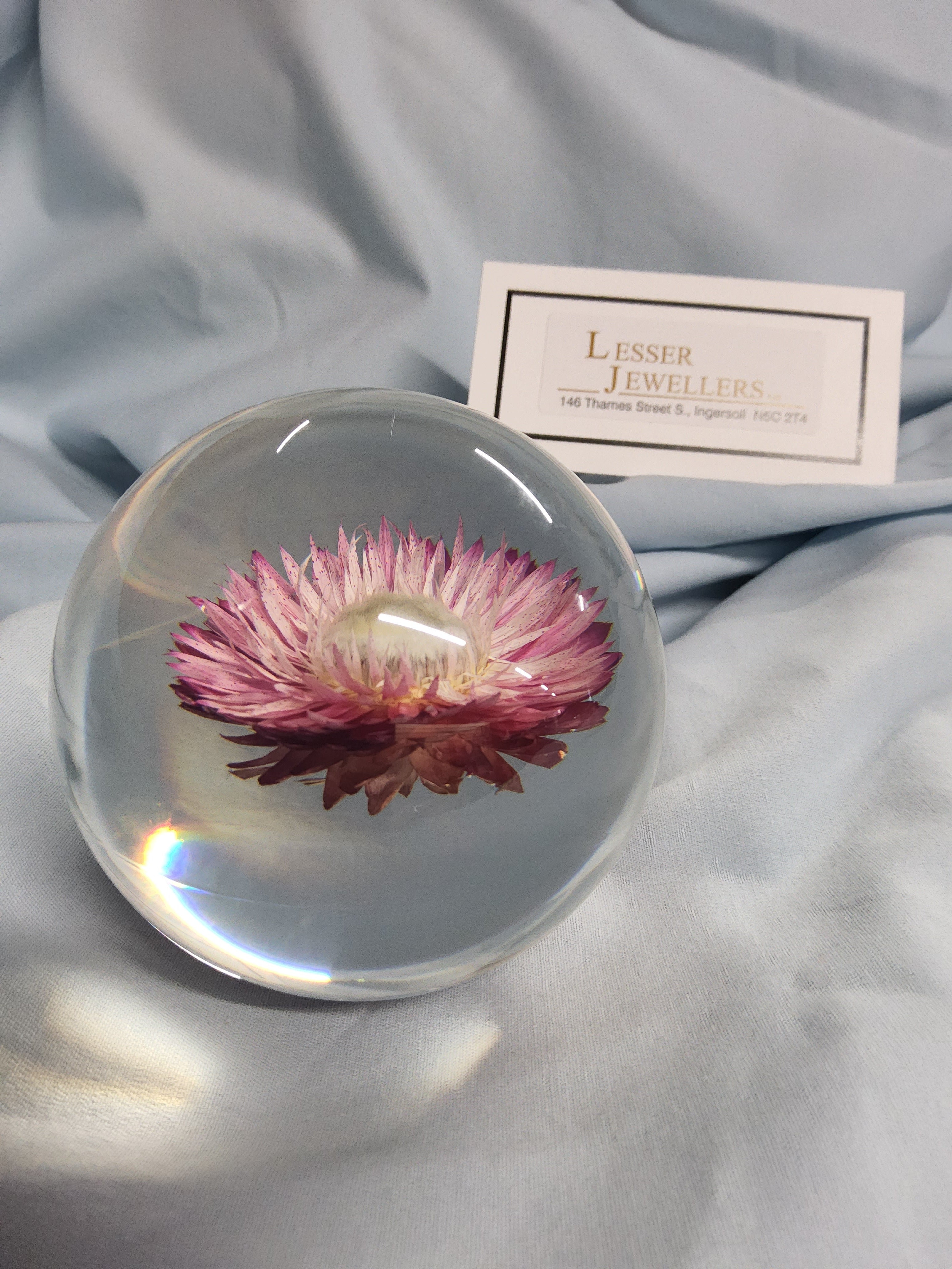 Glass Paperweight with Chrysanthemum