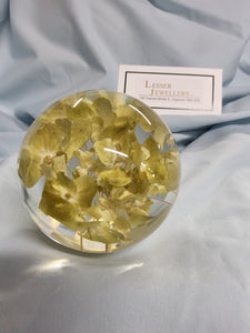 Glass Paperweight with Chartreuse Hydrangea