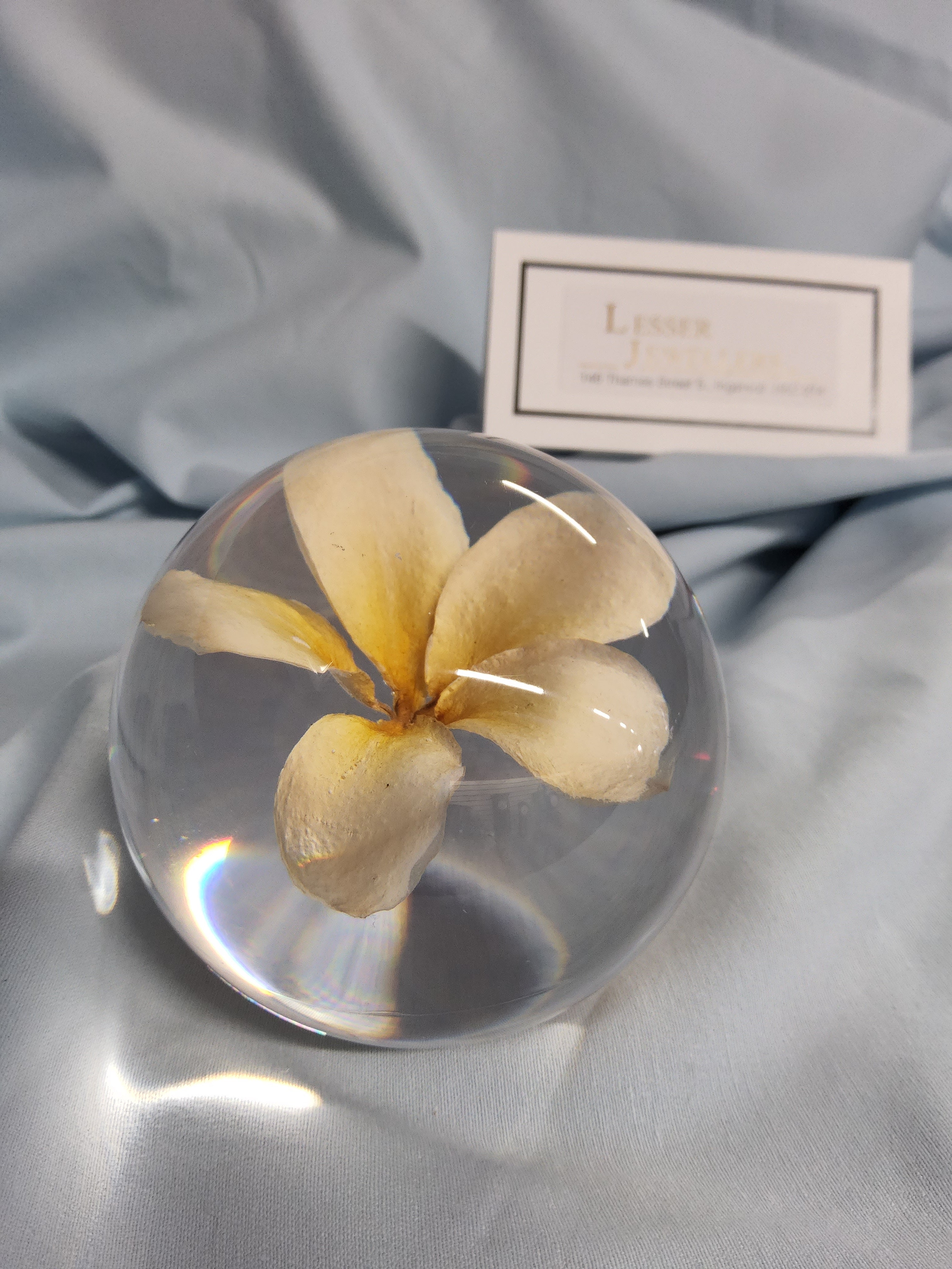 Glass Paperweight with Plumeria