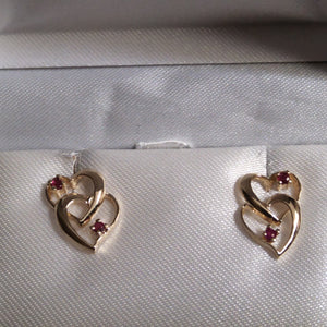 Round Cut Ruby Earrings - Double Hearts