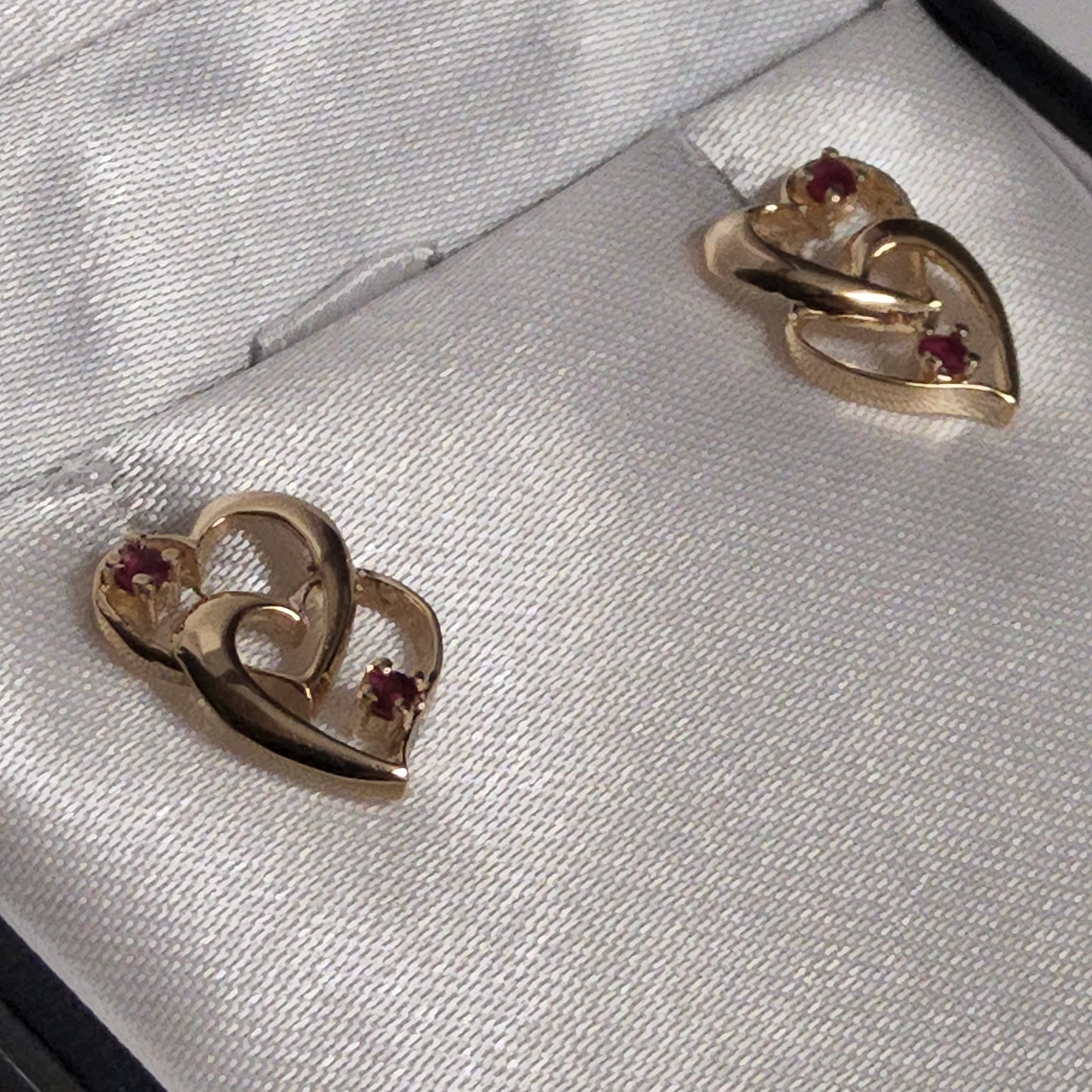 Round Cut Ruby Earrings - Double Hearts