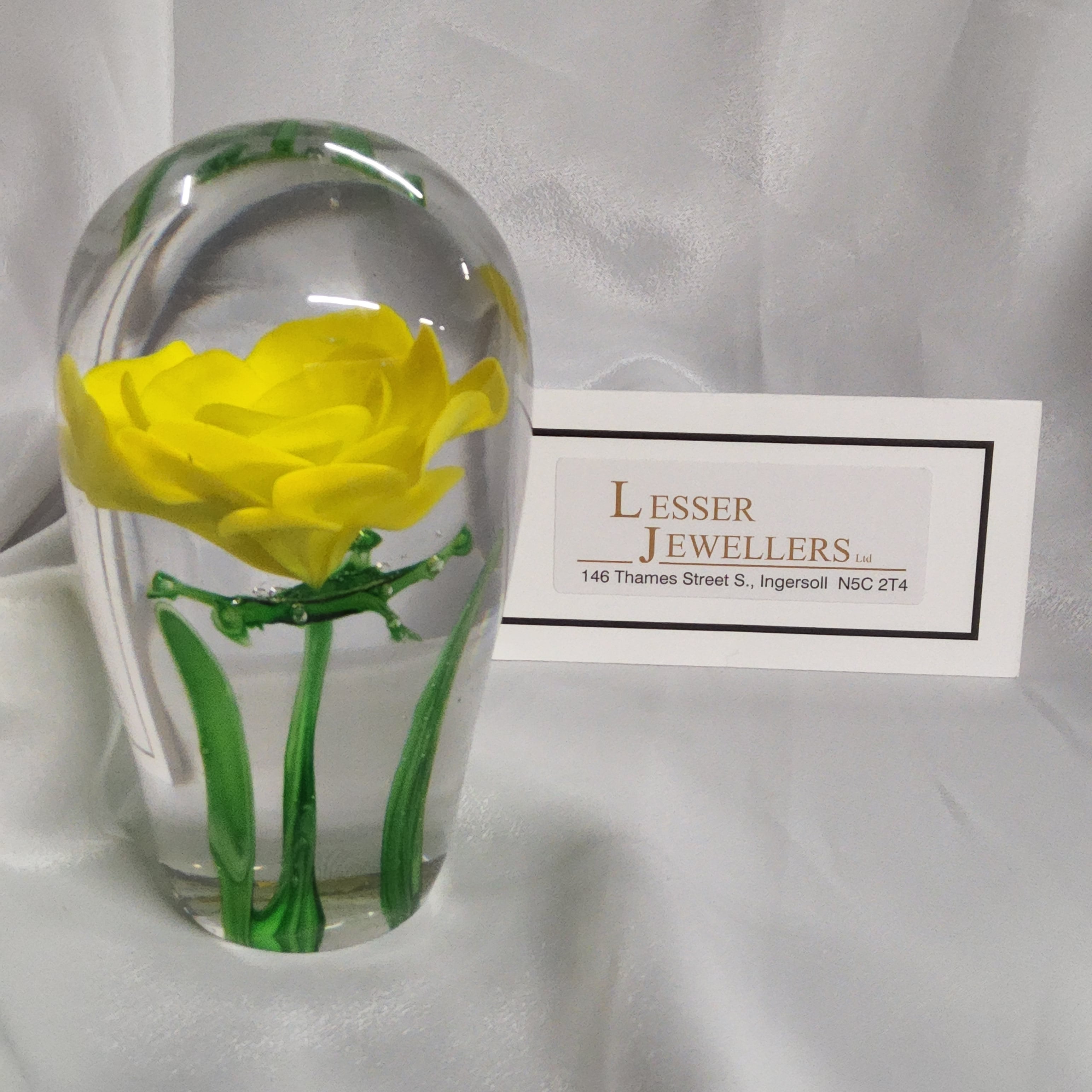 Glass Paperweight - Yellow Rose