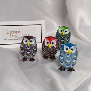 Glass Figurines - Owls - Set of 4