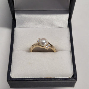 Cultured Pearl Ring with Diamonds