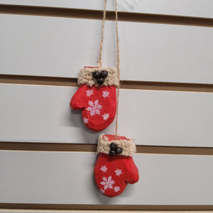 Wooden Christmas Ornament - Cozy Red Mittens on String