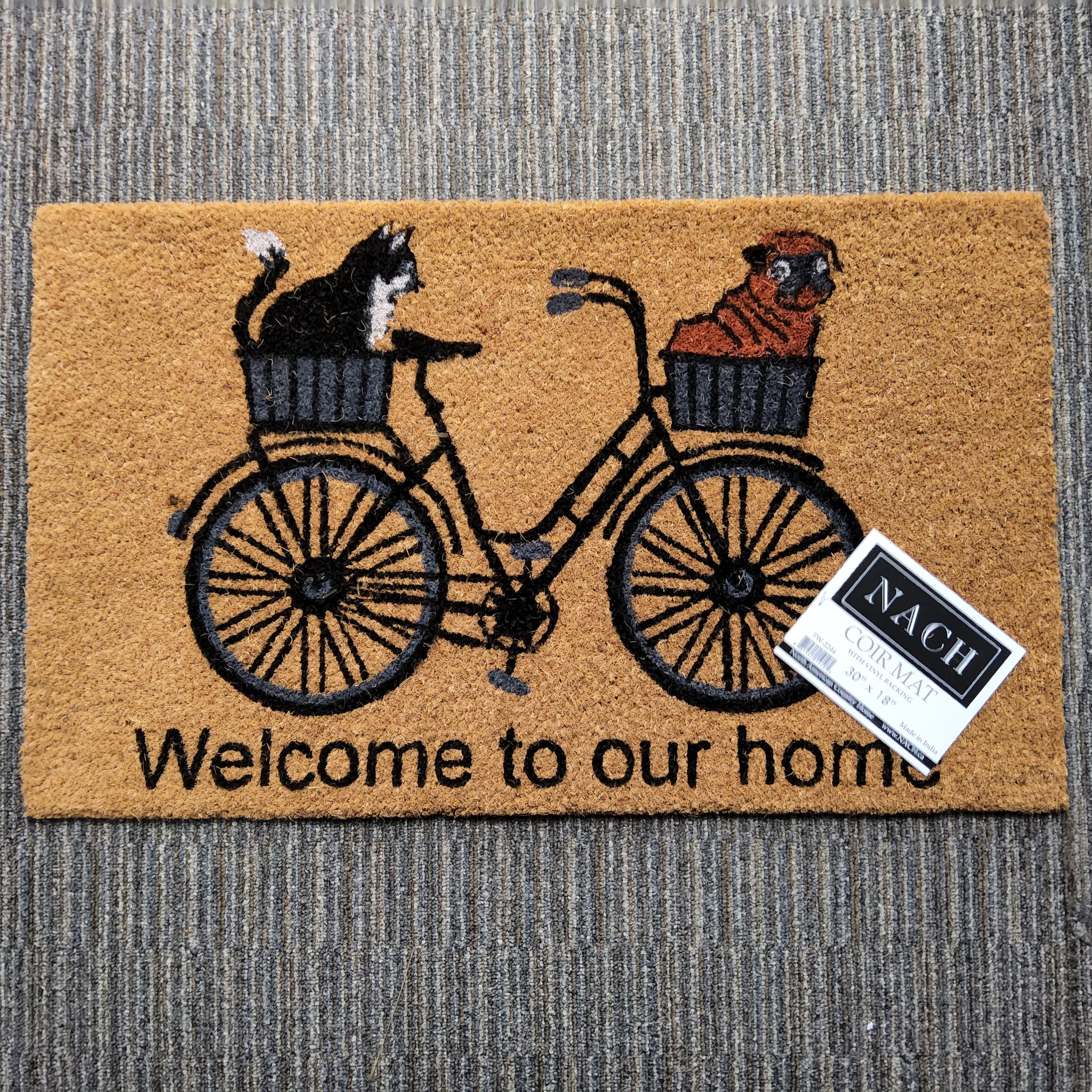 Doormat - "Welcome to our home" - Coir Mat - Bicycle