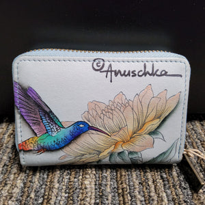 Anuschka Leather Credit Card Holder / Business Card Holder- "Rainbow Hummingbird" - Hand painted - 1110-RBW
