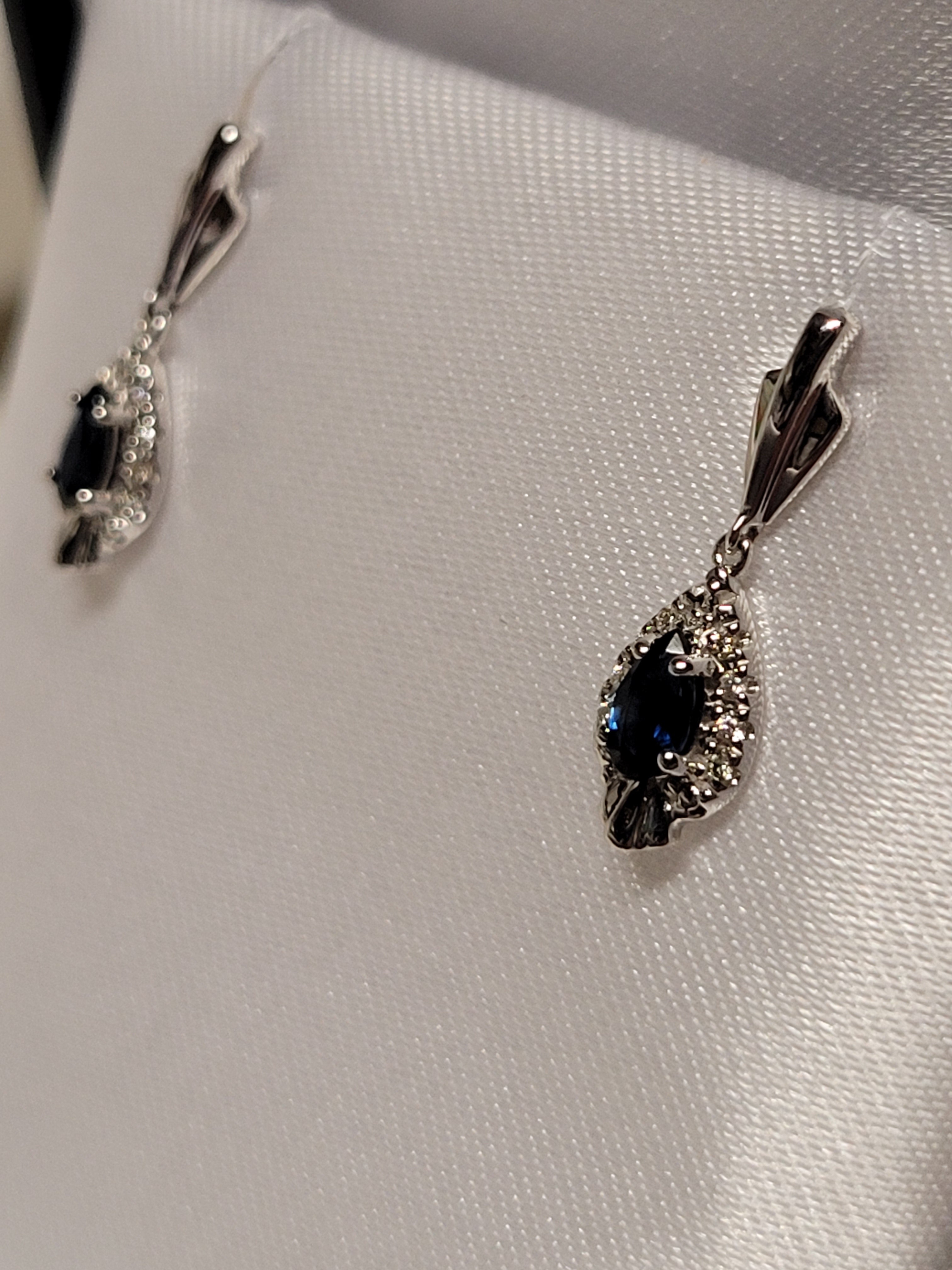 Blue Sapphire Earrings with Diamonds - Dangle