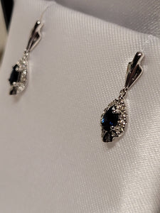 Blue Sapphire Earrings with Diamonds - Dangle