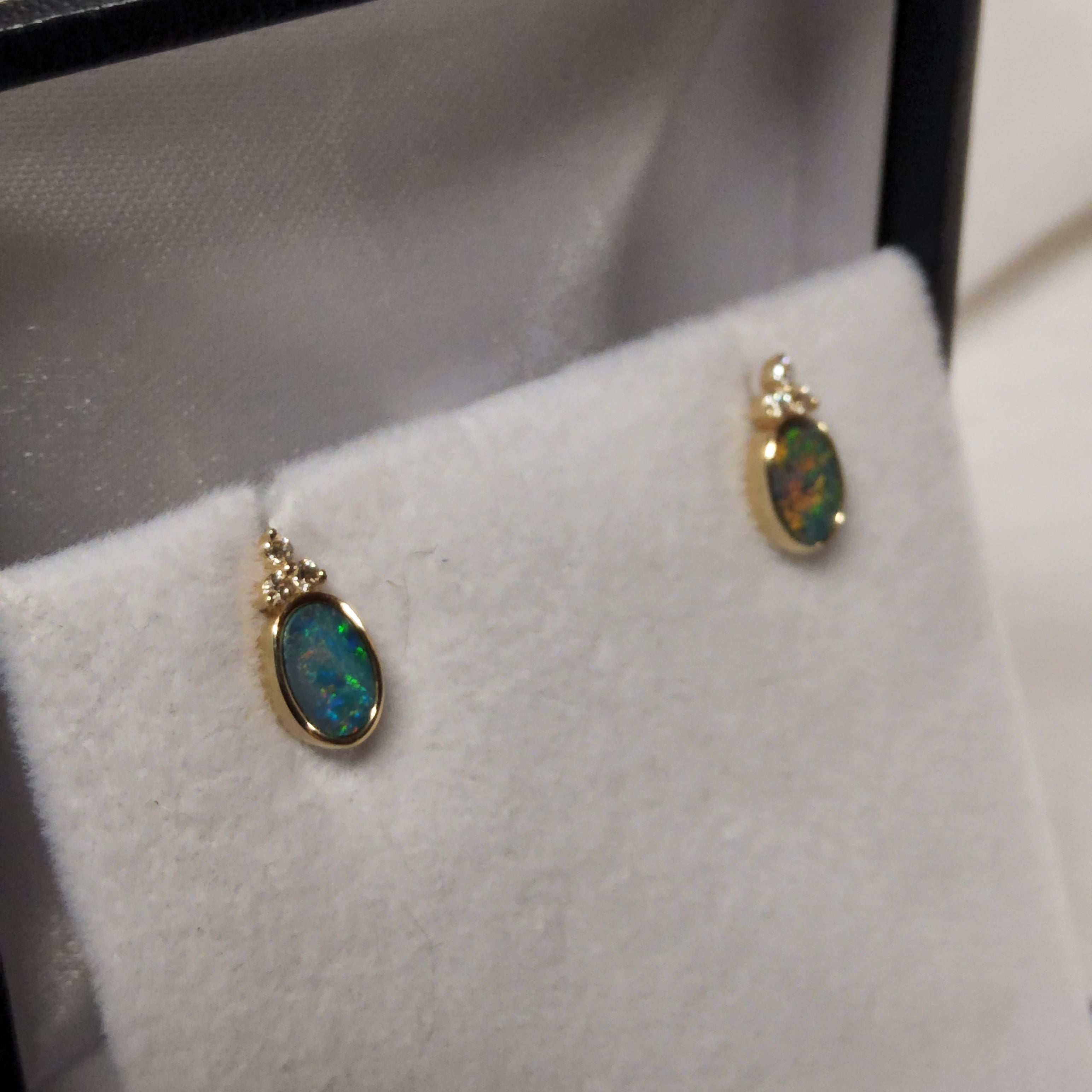 Opal Doublet Earrings with Diamonds
