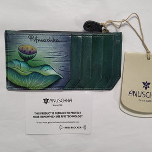 Anuschka RFID Blocking Card Case with Coin Pouch - "Tranquil Pond" Hand painted - 1140-TQP