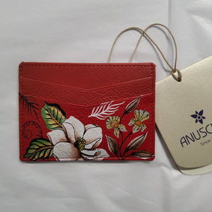 Anuschka Leather Credit Card Case - "Crimson Garden" Hand painted - 1032-CRN