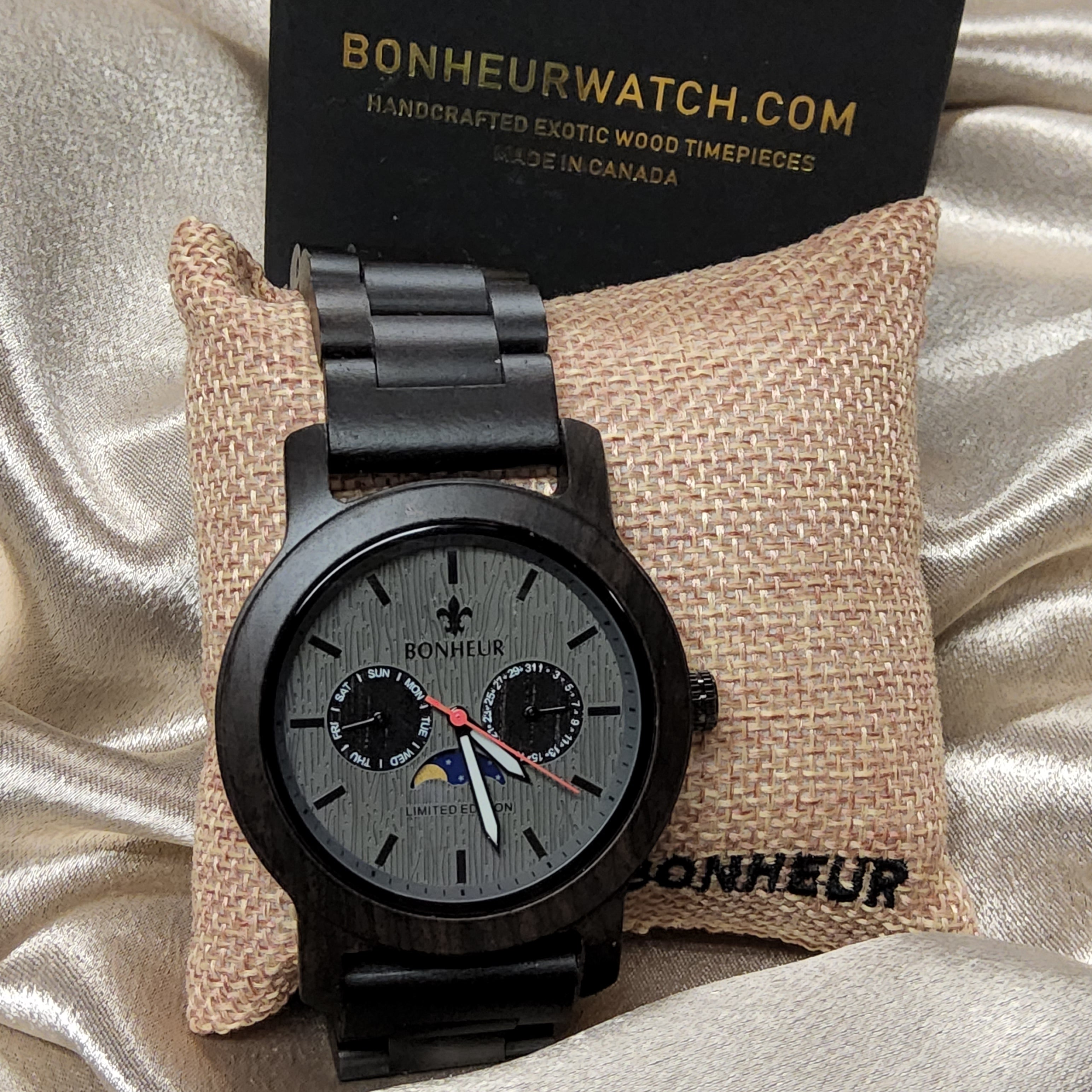 Men's Bonheur Exotic Wood Watch - SILVERSTONE (Ebonywood 45mm)