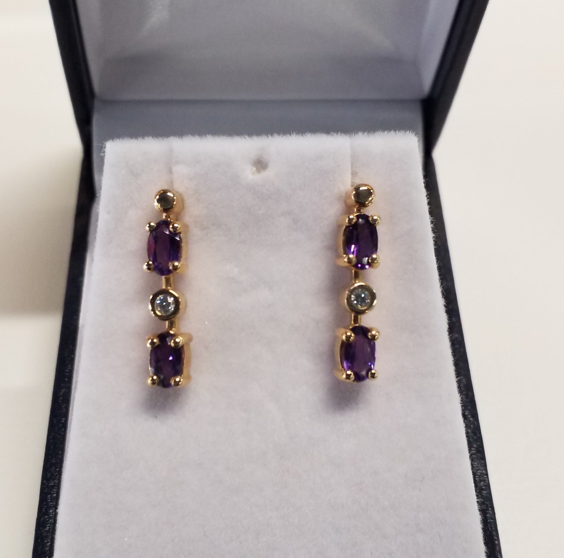 Oval Cut Amethysts Earrings with Diamonds - Matching Pendant also available