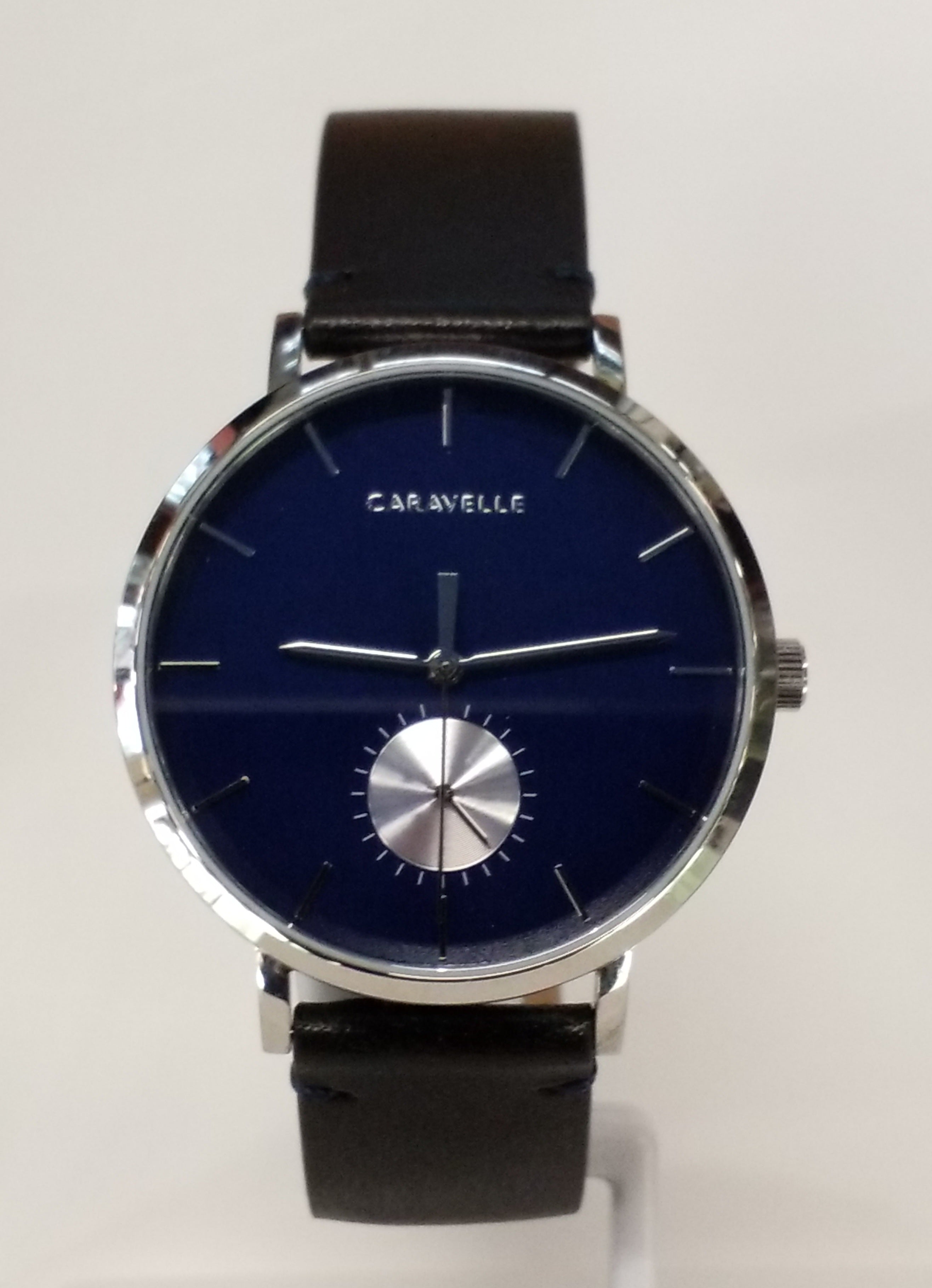 Caravelle Black Leather Watch