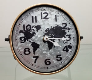 Metal World Map Tabletop Clock