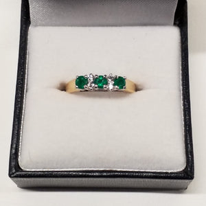 Three Round Cut Emeralds Ring with Diamonds