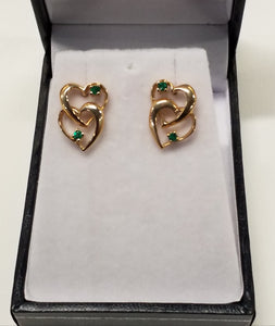 Round Cut Emeralds Earrings - Double Hearts
