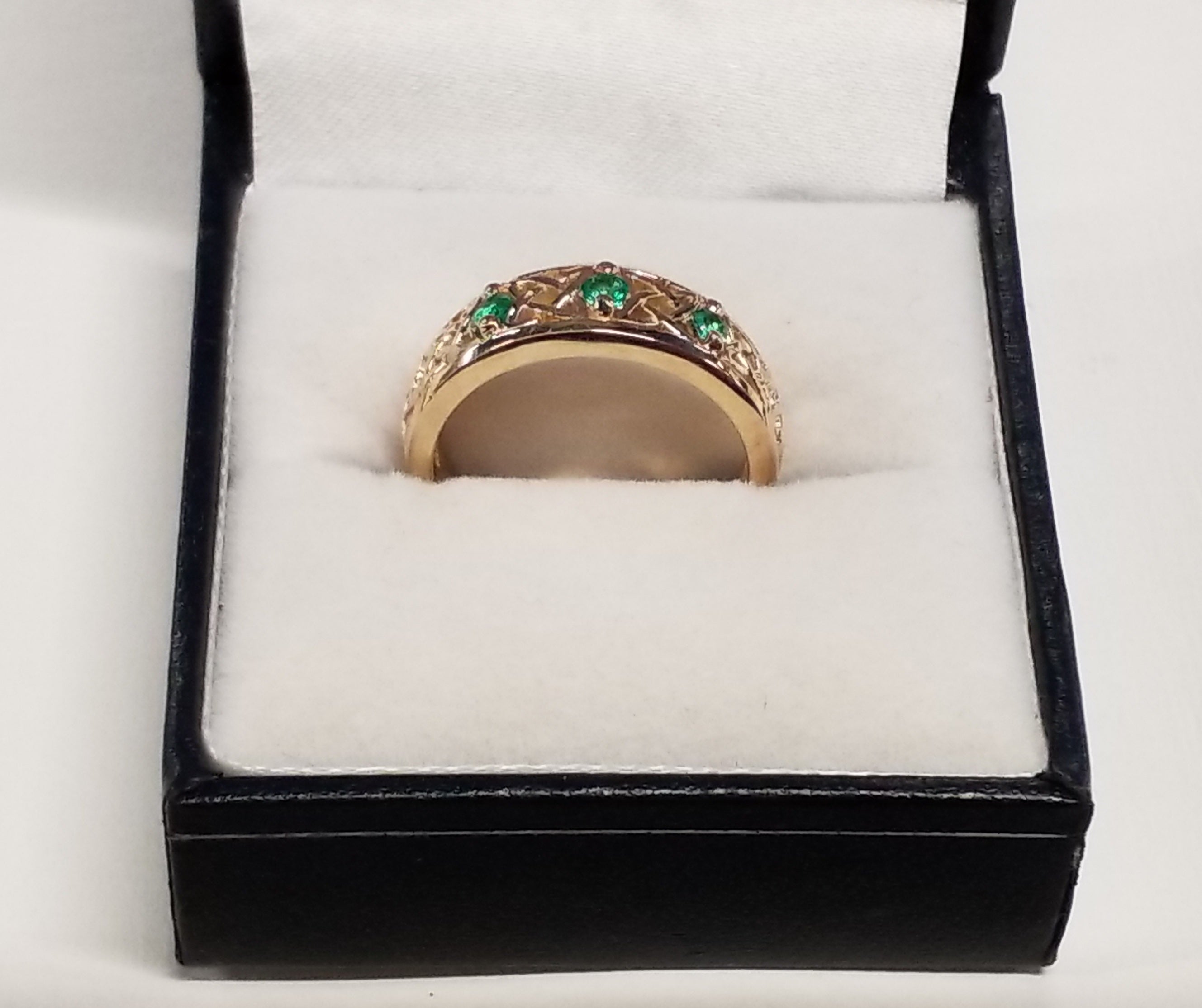 Three Round Cut Emeralds Ring