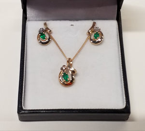 Emerald Earrings and Pendant Set with Diamonds