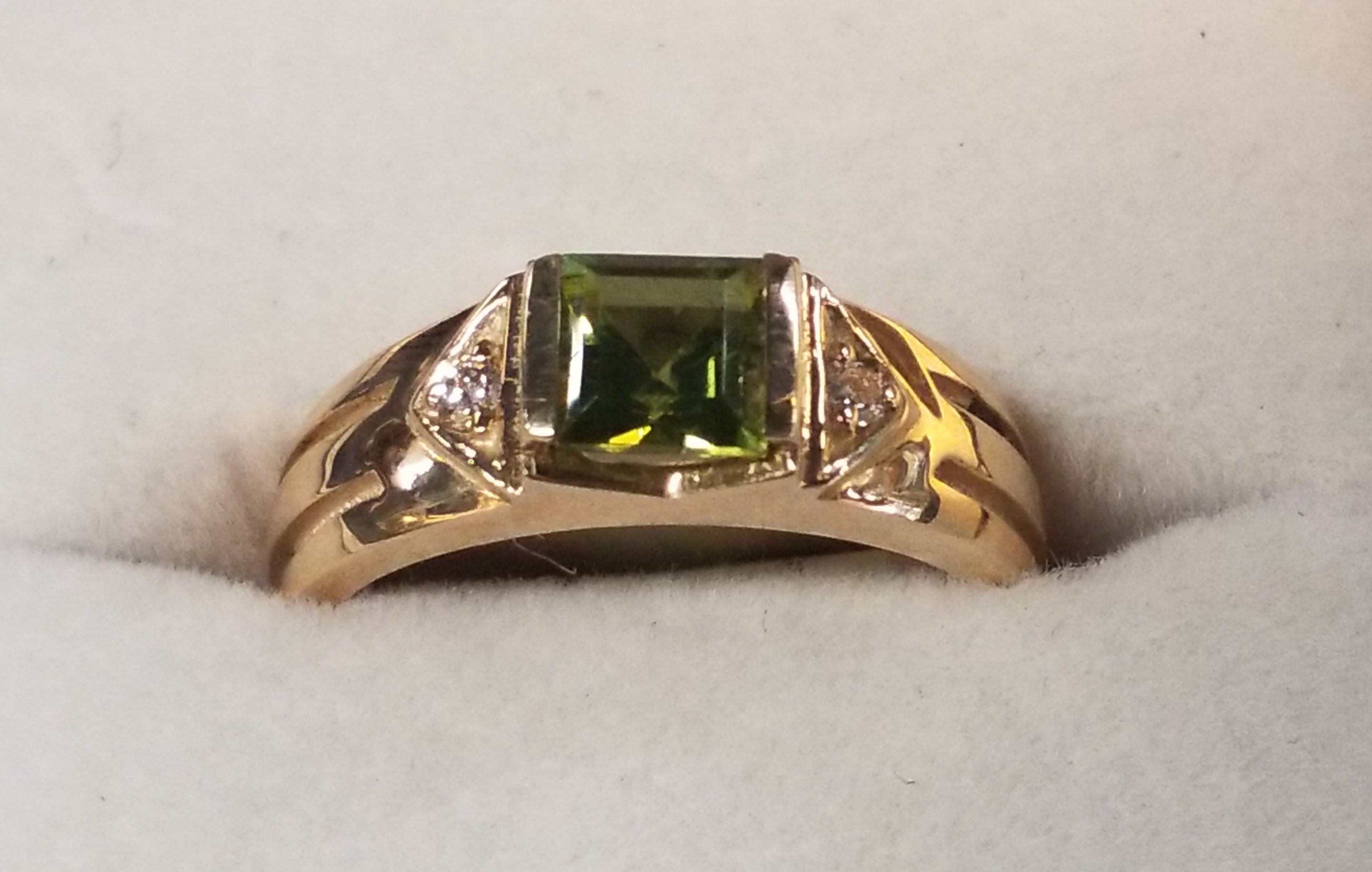 Square Cut Peridot Ring with Diamond Accents