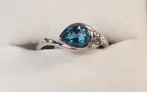 Pear Shape Cut Blue Topaz Ring with Diamond Accents