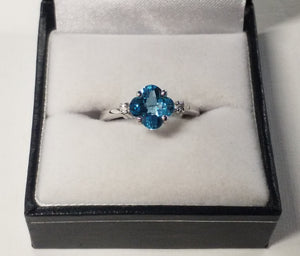 Floral Cut Blue Topaz Ring with Diamond Accents
