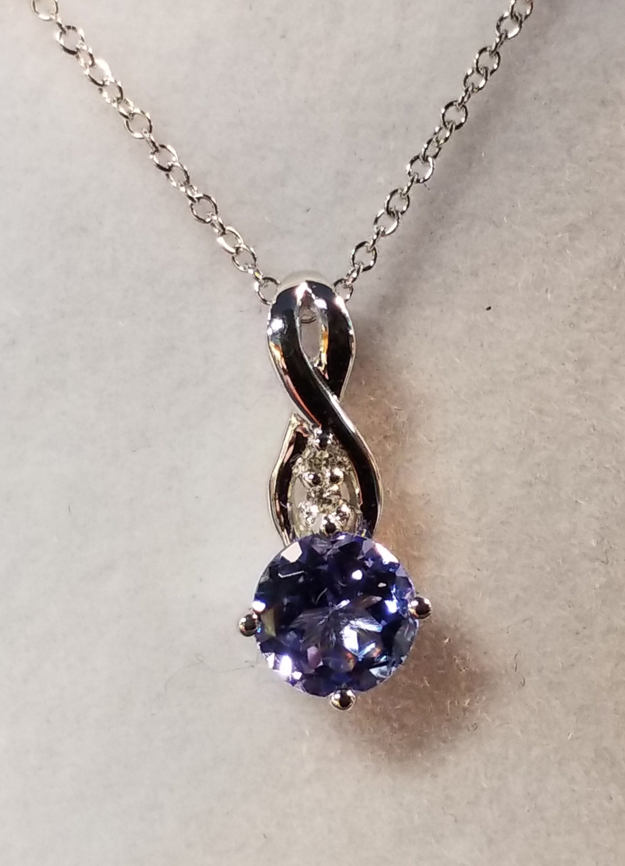 Round Cut Tanzanite Earrings and Pendant Set with Diamond Accents