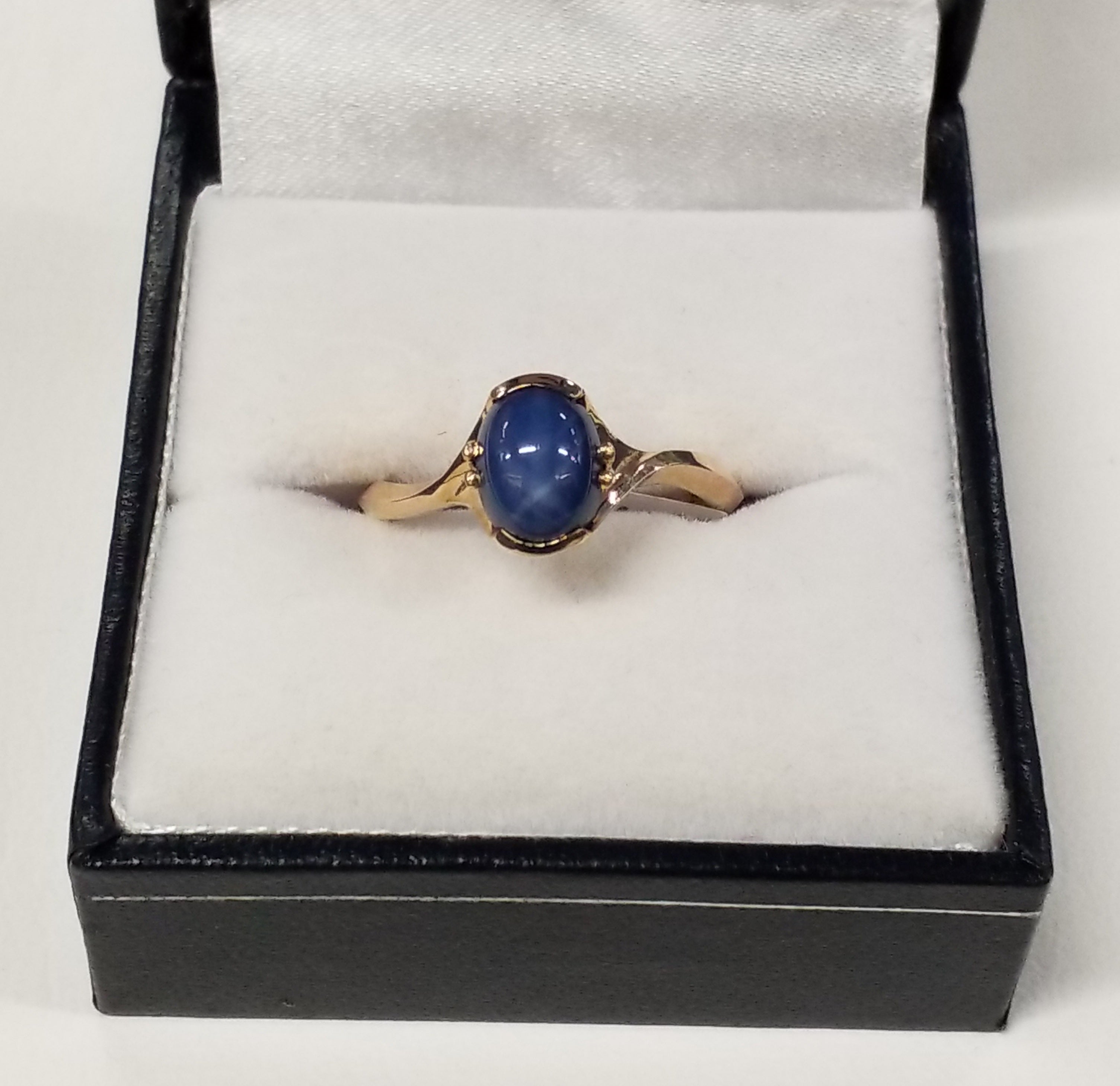 Oval Cut Synthetic Star Blue Sapphire Ring