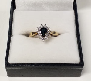 Pear Shape Cut Blue Sapphire and Diamond Ring