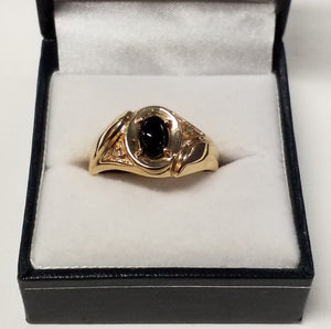 Men's Oval Cabochon Cut Garnet Ring with Diamond Accents