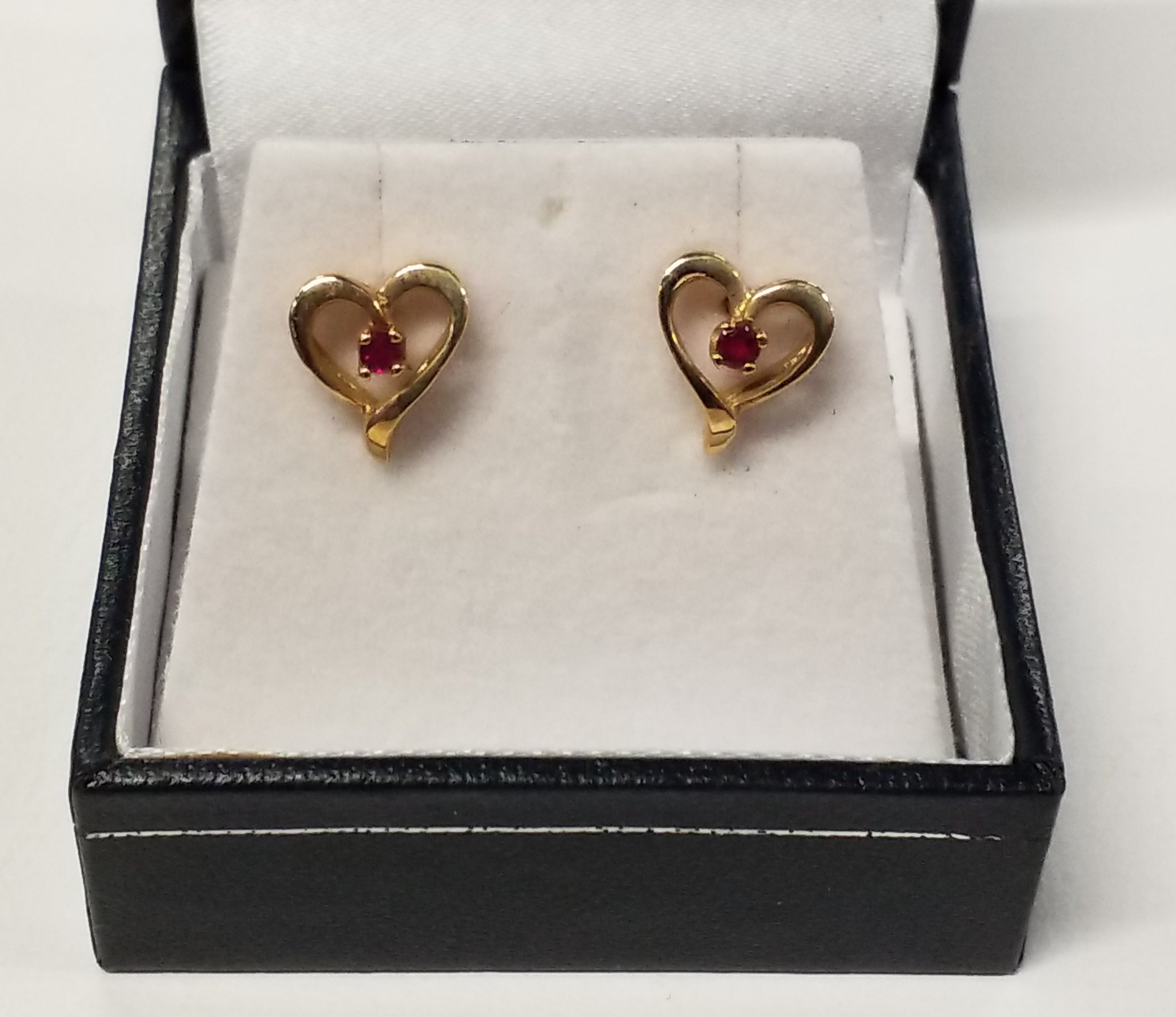 Two Round Cut Ruby Earrings - Heart