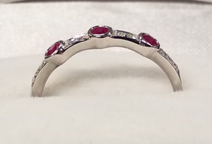 Three Round Cut Ruby Ring with Diamond Accents