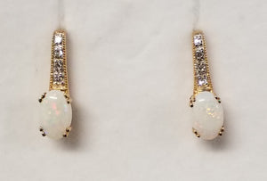 Oval Cabochon Cut Opal Earrings and Pendant Set with Diamond Accents - Shepherd Hook Back